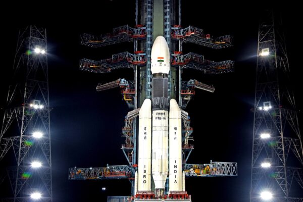 View of Chandrayaan 2 on the second launch pad. ISRO.