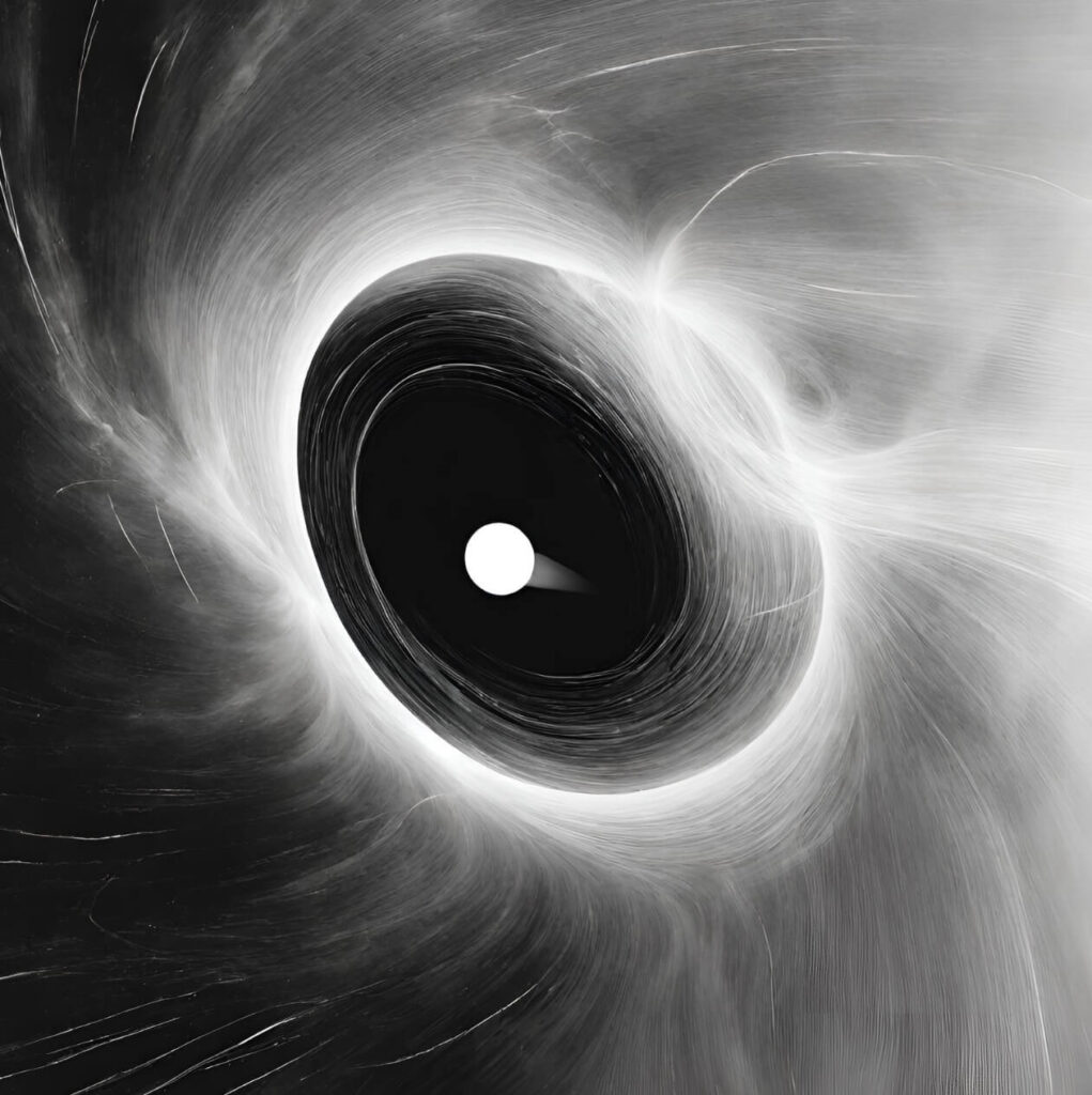 A black hole colliding with a white hole in space.